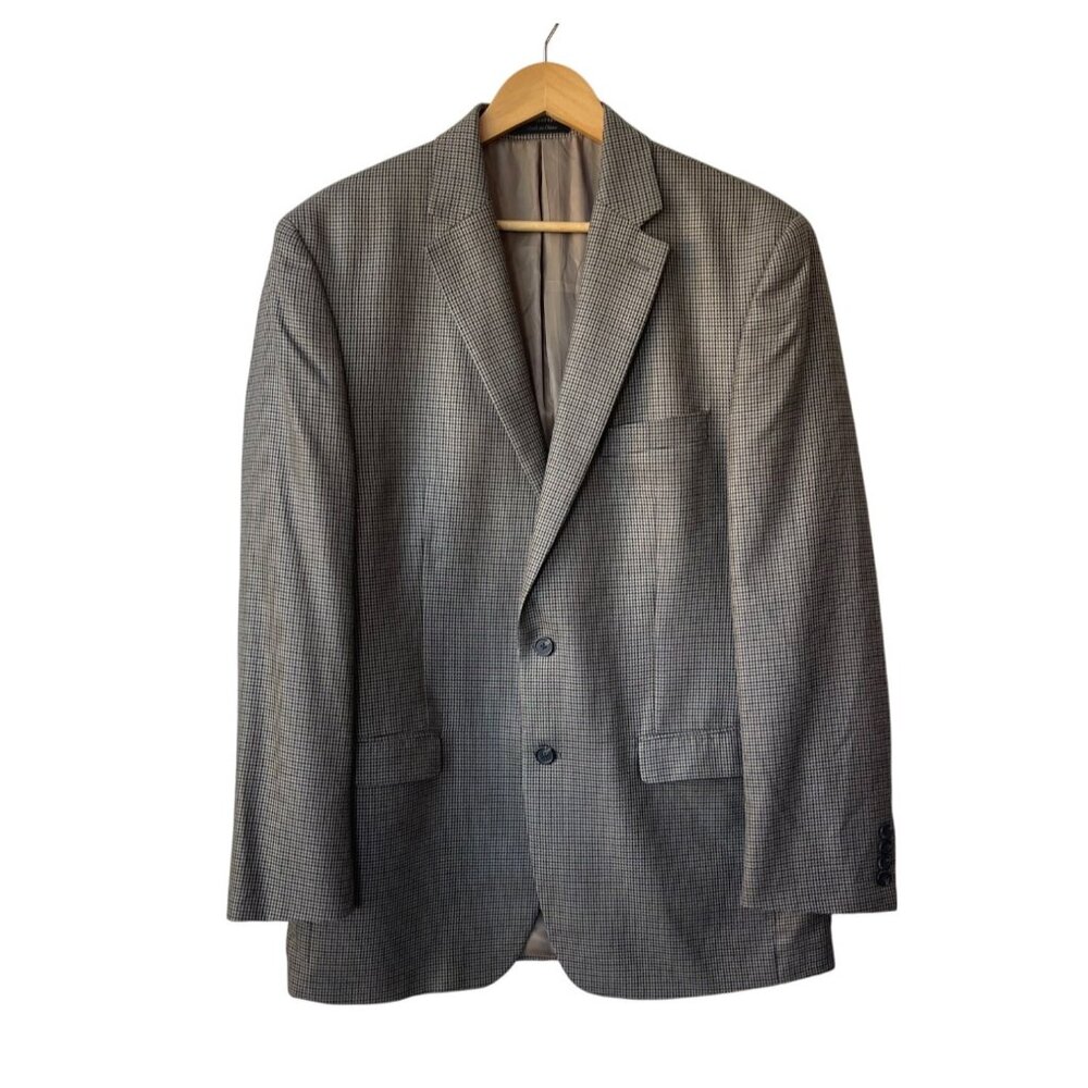 Lauren Ralph Lauren Mens Brown Houndstooth Blazer Size 42L Silk Wool Preppy